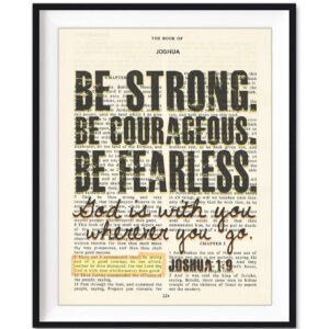 Set of 4-5x7's, Joshua 1:9, Proverbs 3:5, Jeremiah 29:11, Philippians 4:13 Art Prints, Unframed, Vintage Bible Page Verse Set Wall Decor Posters, 5x7 Inches