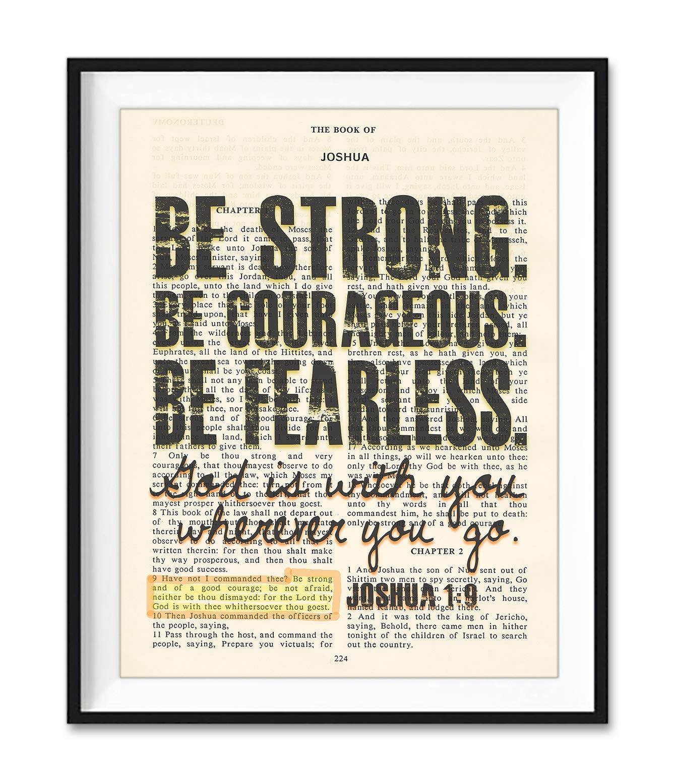 Set of 4-5x7's, Joshua 1:9, Proverbs 3:5, Jeremiah 29:11, Philippians 4:13 Art Prints, Unframed, Vintage Bible Page Verse Set Wall Decor Posters, 5x7 Inches