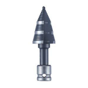 anfrere m2 hss step drill bit for impact drills, 7/8", 1-1/8", 1-3/8" black cone drill bits for steel metal sheet hole drilling cutting, multiple hole unibit, stepped up bits home tools
