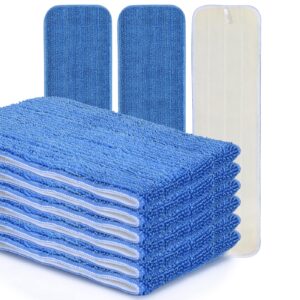 matthew 18'' microfiber spray mop replacement pads heads for wet dry reusable mops floor home commercial cleaning refills, machine washable fits compatible with bona mop&most spray mops blue (6 pack)