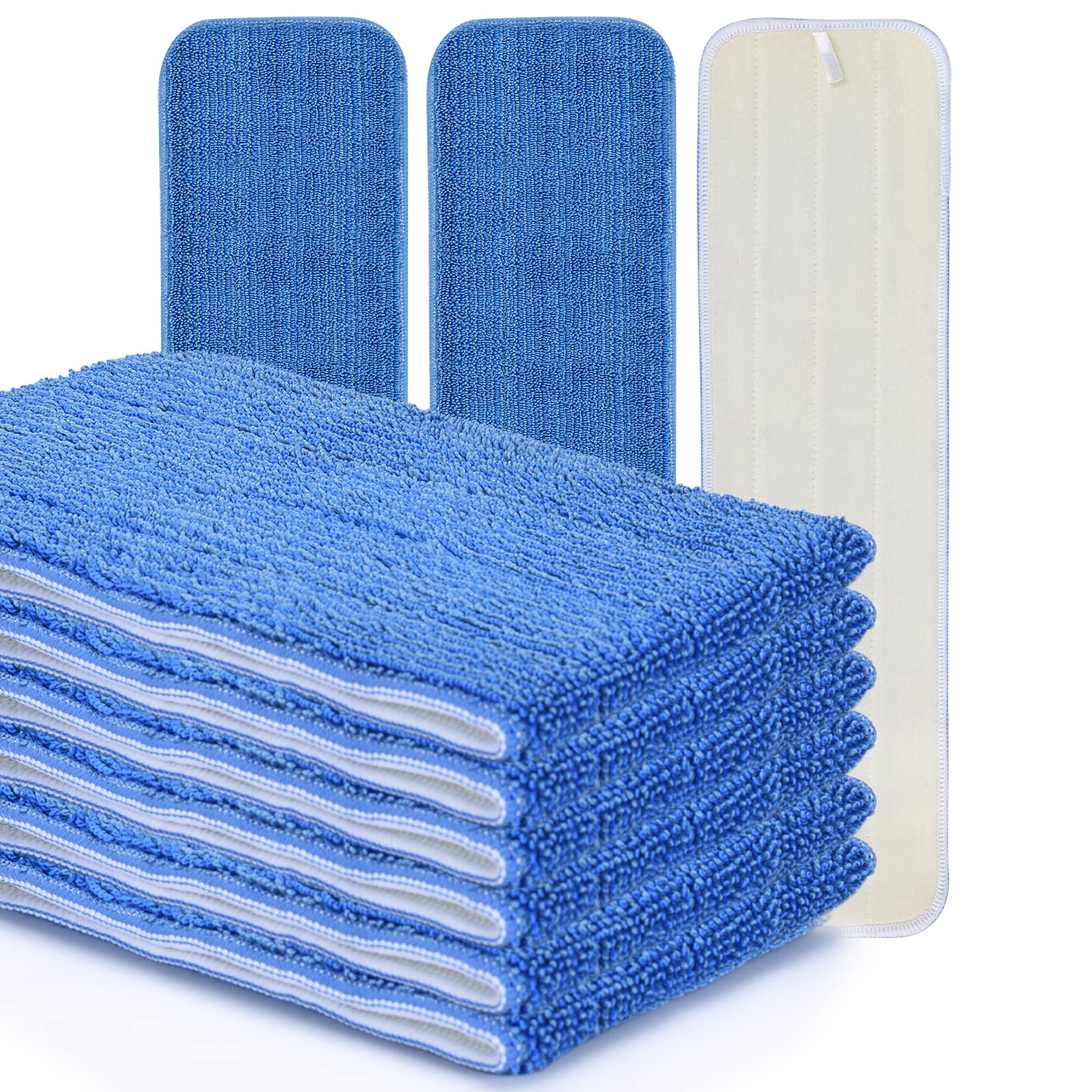 Matthew 18'' Microfiber Spray Mop Replacement Pads Heads for Wet Dry Reusable Mops Floor Home Commercial Cleaning Refills, Machine Washable Fits Compatible with Bona Mop&Most Spray Mops Blue (6 Pack)