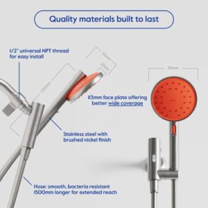 hai Smart Shower Head, Bluetooth Handheld Water Saving Showerhead with Adjustable High Pressure to Spa-Like Mist, Stainless Steel, Easy Installation, Customizable LED Lights, Persimmon, 1.8 GPM