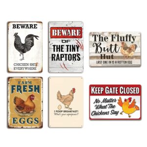 metal signs funny chicken coop decor, farm sign for home kitchen outdoor plaque gifts for chicken fan lovers 6 pces 8×12 inch