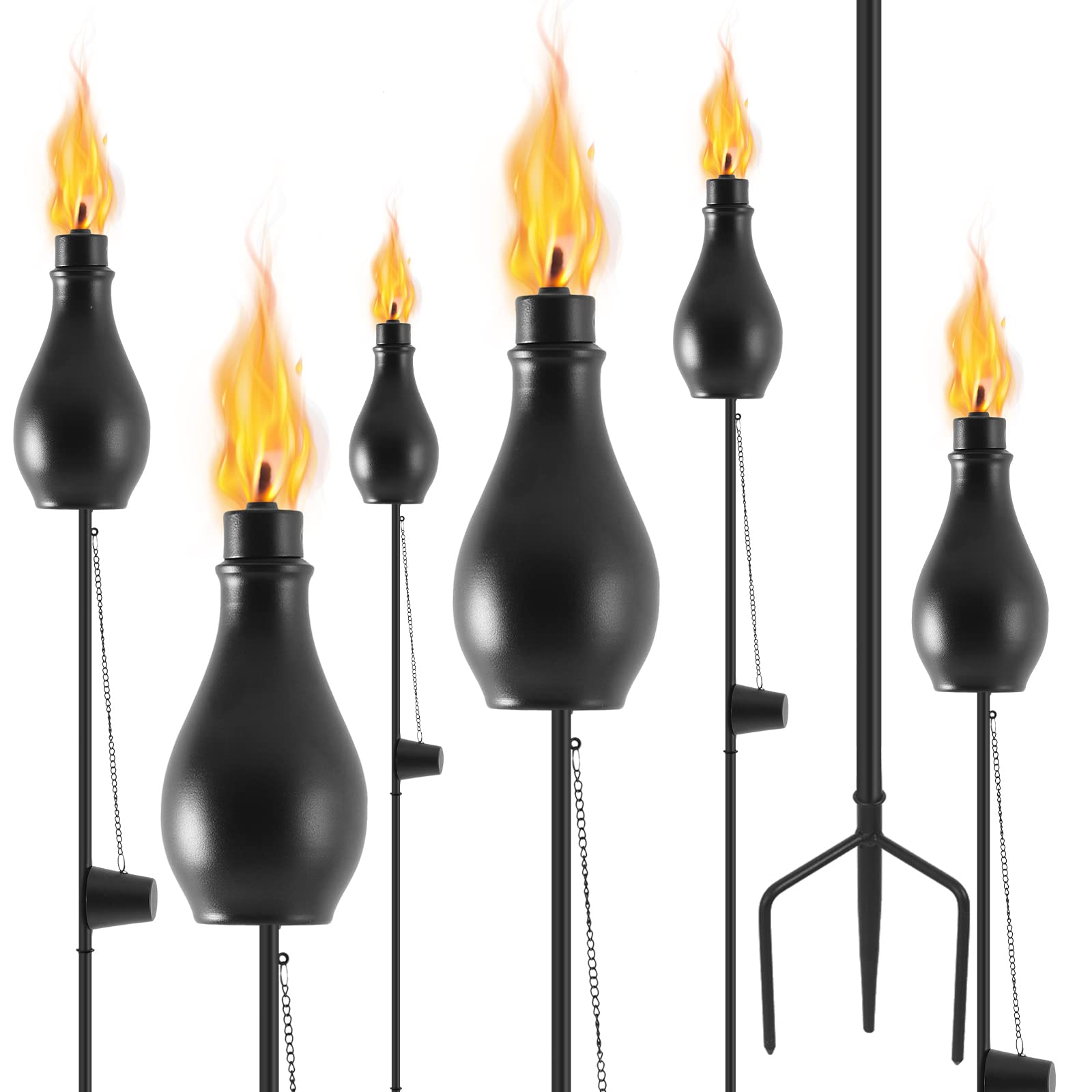 ZSPENG 6 Pack Metal Torches for Outside, Upgraded Metal Torches with 3-Prong Grounded Stake, Extra-Large 59-Inch Citronella Torches for Party Patio Pathway