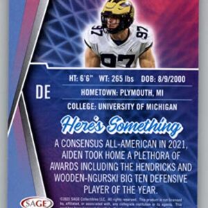 2022 Sage High Series #189 Aidan Hutchinson Michigan RC Rookie Football Trading Card