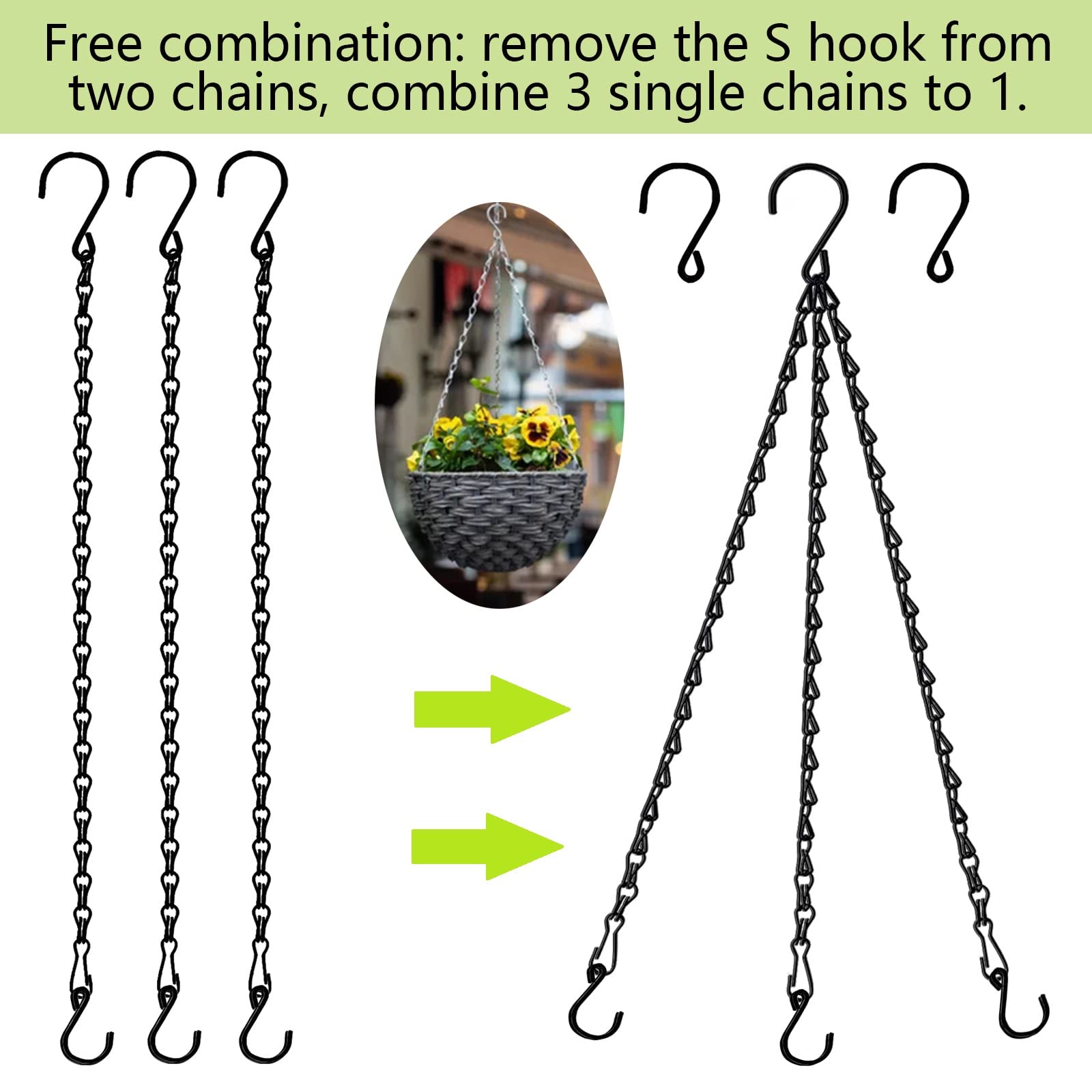 RIFNY Hanging Chains with Hooks, 10 Pieces 19 Inch Black Chain for Hanging Bird Feeders Planters Baskets Billboards Lanterns Wind Chimes Ornaments Outdoor/Indoor Use（19inch 10pcs