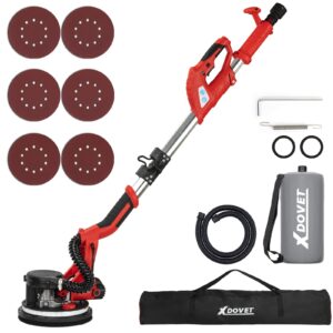 xdovet drywall sander, 750w electric sander with 6 pcs sanding discs, 6 variable speed 800-1750 rpm wall sander with extendable handle, led light, long dust hose, storage bag