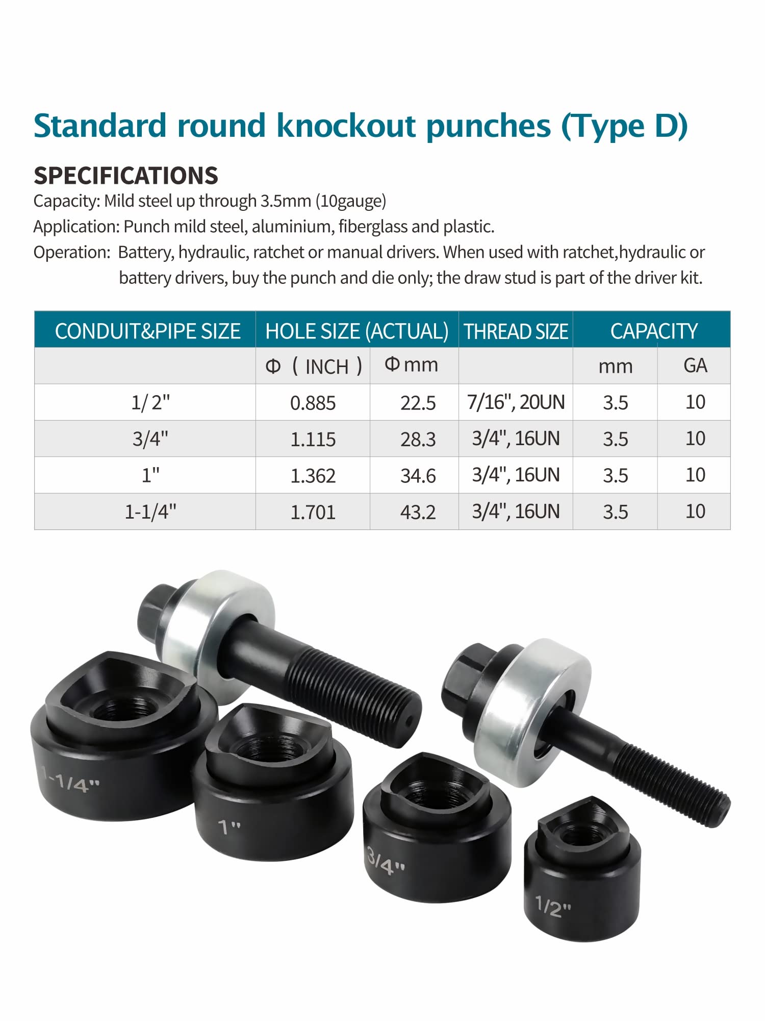 AMZCNC Manual Knockout Punch Kit, Heavy Duty Metal Sheet Knock Out Box Hole Cutter Conduit Punch Driver Die Set ((Conduit Hole Size) 1/2"~1-1/4" Knockout Punch kit)