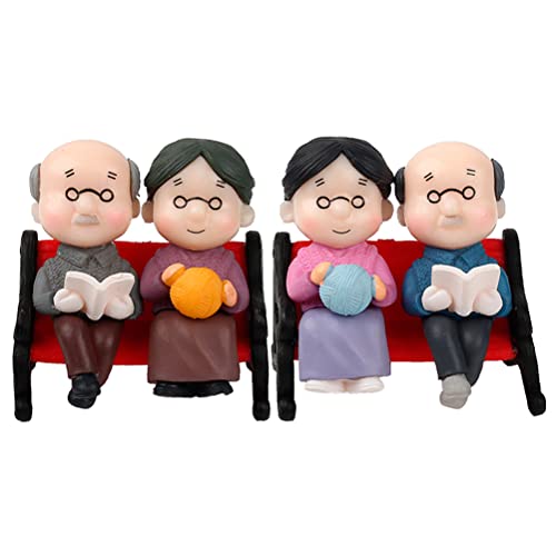 Toyvian Mini Park Bench Grandpa Grandma Model Ornament Accessories Loving Elderly Couple Figurines for Bonsai Craft Decoration Miniature House 2 Sets