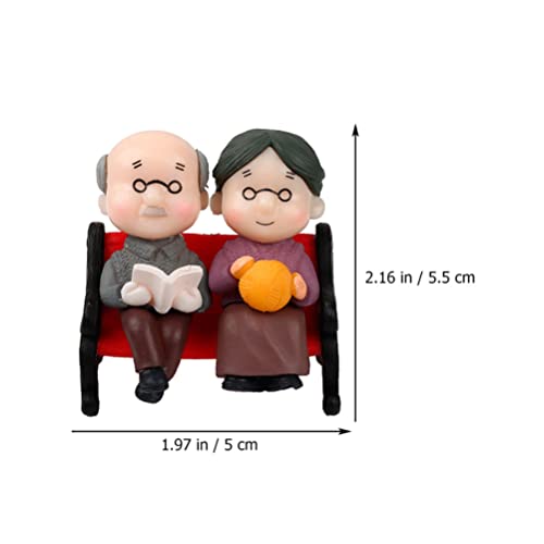 Toyvian Mini Park Bench Grandpa Grandma Model Ornament Accessories Loving Elderly Couple Figurines for Bonsai Craft Decoration Miniature House 2 Sets