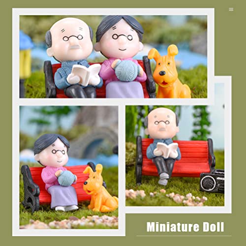 Toyvian Mini Park Bench Grandpa Grandma Model Ornament Accessories Loving Elderly Couple Figurines for Bonsai Craft Decoration Miniature House 2 Sets