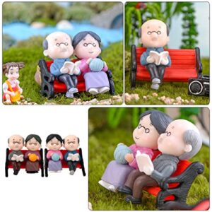 Toyvian Mini Park Bench Grandpa Grandma Model Ornament Accessories Loving Elderly Couple Figurines for Bonsai Craft Decoration Miniature House 2 Sets