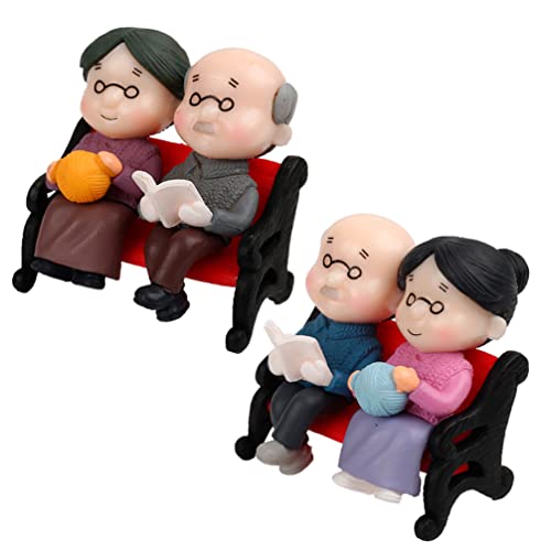 Toyvian Mini Park Bench Grandpa Grandma Model Ornament Accessories Loving Elderly Couple Figurines for Bonsai Craft Decoration Miniature House 2 Sets