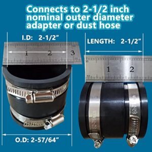 Hqsgdmn 2-1/2 Inch Dust Control Flex Cuff 70148 Hose Connector Ports with 2 Clamps, Fits for 2-1/2 Inch Dust Collection Hose, Black