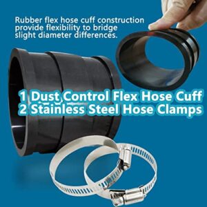 Hqsgdmn 2-1/2 Inch Dust Control Flex Cuff 70148 Hose Connector Ports with 2 Clamps, Fits for 2-1/2 Inch Dust Collection Hose, Black