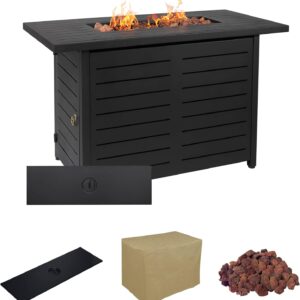 Lokingrise 42 Inch Outdoor Propane Fire Pit Table for Outside Patio Rectangular Gas Fire Pit Coffee Table with Firepit, 50,000 BTU, Waterproof Cover, Electronic Ignition, Lava Rock