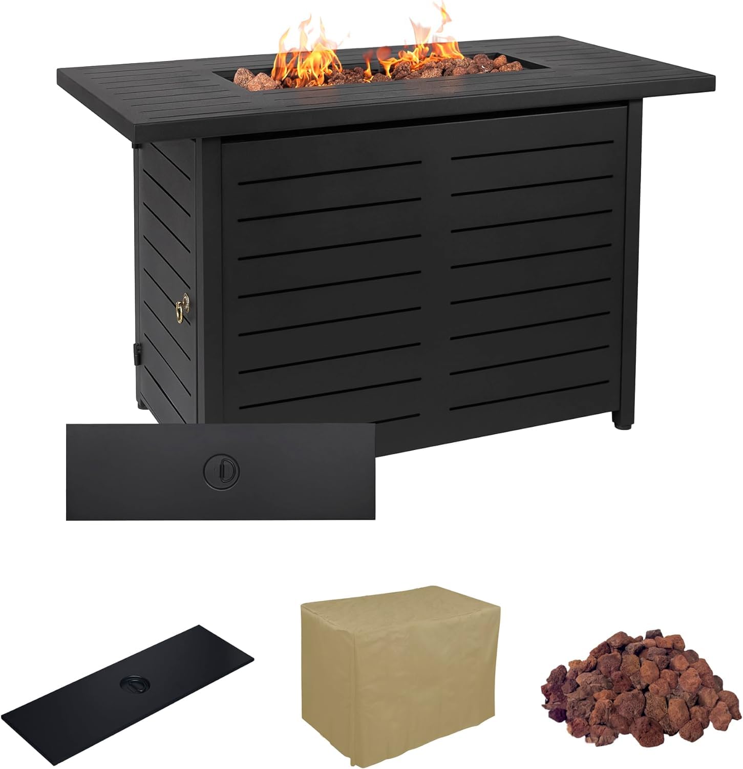 Lokingrise 42 Inch Outdoor Propane Fire Pit Table for Outside Patio Rectangular Gas Fire Pit Coffee Table with Firepit, 50,000 BTU, Waterproof Cover, Electronic Ignition, Lava Rock