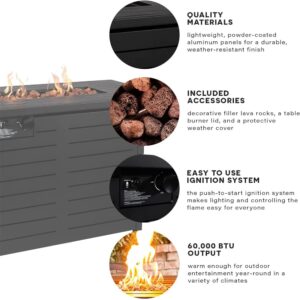 Lokingrise 42 Inch Outdoor Propane Fire Pit Table for Outside Patio Rectangular Gas Fire Pit Coffee Table with Firepit, 50,000 BTU, Waterproof Cover, Electronic Ignition, Lava Rock