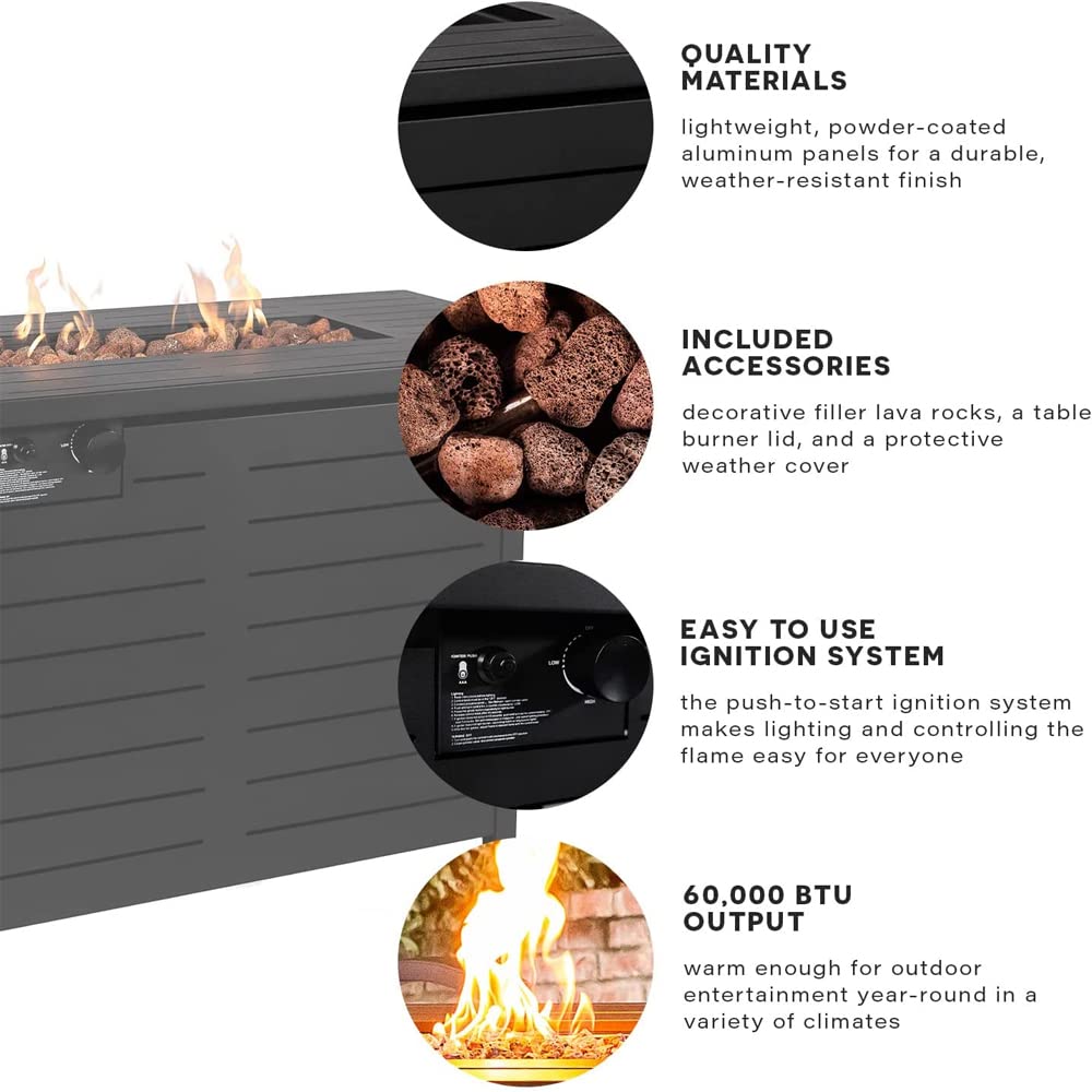 Lokingrise 42 Inch Outdoor Propane Fire Pit Table for Outside Patio Rectangular Gas Fire Pit Coffee Table with Firepit, 50,000 BTU, Waterproof Cover, Electronic Ignition, Lava Rock