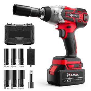 silvel 21v cordless impact wrench 1/2 inch, 517 ft-lbs (700n.m) max torque, brushless impact driver with 1.5ah li-ion battery, 6 sockets, power impact gun