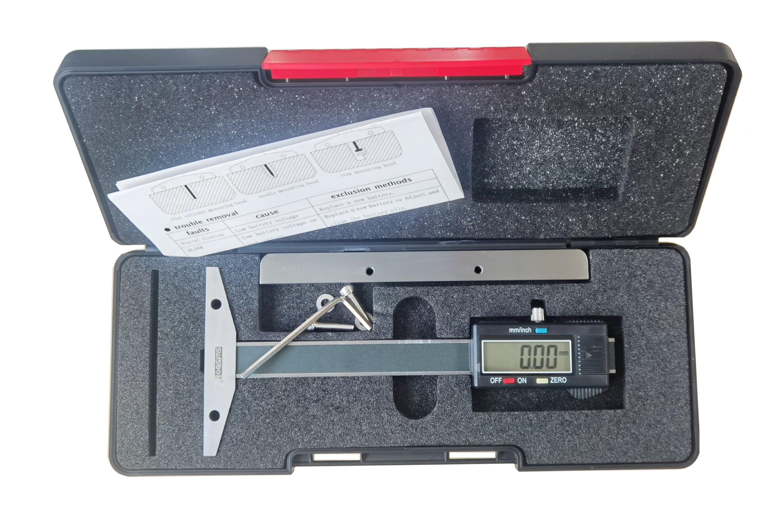 SWISEE Extended Measuring Claw Digital Depth Caliper Long Jaw Caliper ​Measuring Tool,Depth Gage Accuracy:0.0005"/ 0.01mm, Jaw Detachable(4"/100mm)