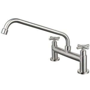 umanyi commercial kitchen faucet 8 inch center stainless steel brushed nickel deck mount bridge faucet 2 hole 2 handle restaurant laundry utility faucet, 11 inch spout sskf10-3c
