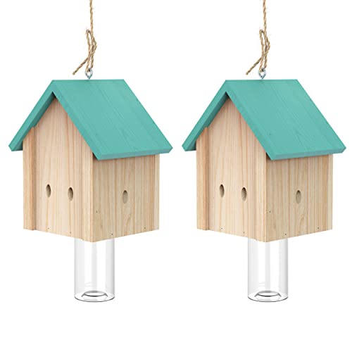 GAW Nature Wood Cabin Style Carpenter Bee Traps for Outdoors, 2 Pack Best Wooden Bee Trap for Outside