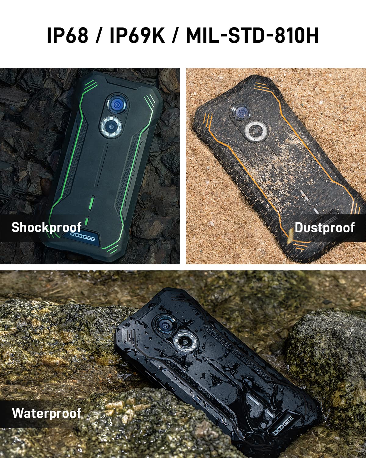 DOOGEE S51 Rugged Smartphone Unlocked Android 12, Helio G25 4GB+64GB 5180mAh Battery, Dual SIM 4G, 6.0" IPS HD, IP68 Waterproof IP69K Rugged Phone, NFC, AI Double Camera (12MP+2MP) 8MP Front Orange