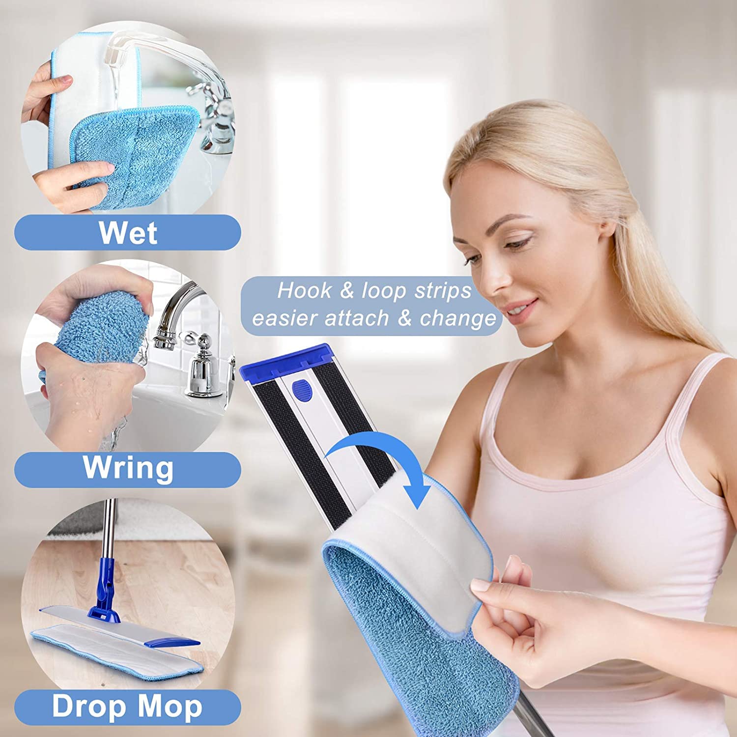 18" Professional Microfiber Mop Floor Cleaning mop, Flat Mop with Stainless Steel Handle,4 Reusable Washable Mop Pads and mop Pads Brush,Microfiber Mop for Hardwood, Laminate, Tile Floor Cleaning