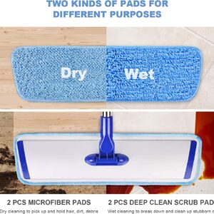 18" Professional Microfiber Mop Floor Cleaning mop, Flat Mop with Stainless Steel Handle,4 Reusable Washable Mop Pads and mop Pads Brush,Microfiber Mop for Hardwood, Laminate, Tile Floor Cleaning