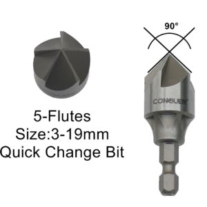 CONQUER Tools 2PCS Deburring Chamfer Tool Set, Deburring External Drill Bit, Countersink Drill Bit for Fit 1/8"-3/4"(3mm-19mm)