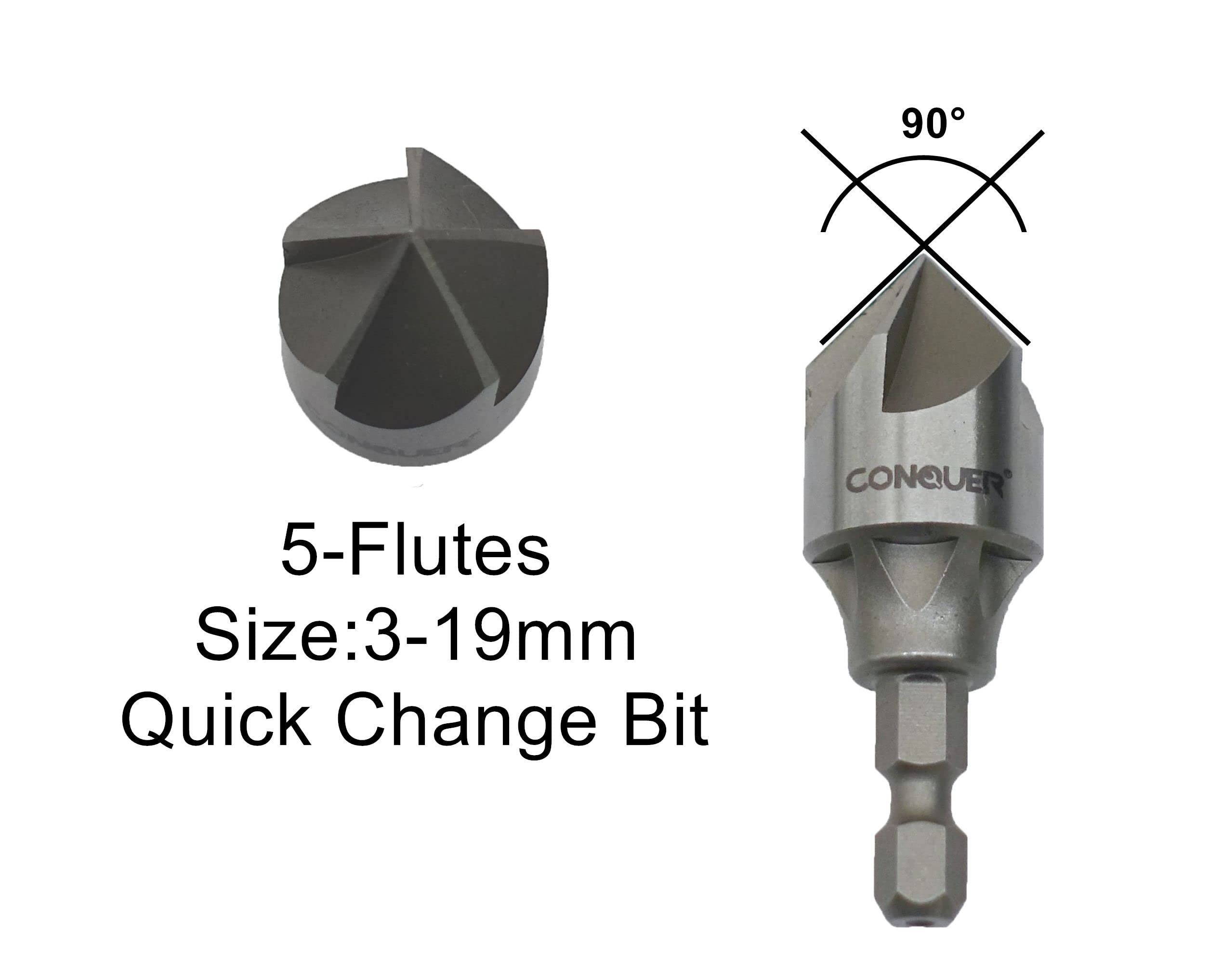 CONQUER Tools 2PCS Deburring Chamfer Tool Set, Deburring External Drill Bit, Countersink Drill Bit for Fit 1/8"-3/4"(3mm-19mm)