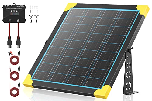 Voltset 20W 12V Solar Panel Kit, Solar Battery Trickle Charger Maintainer with MPPT Solar Charge Controller, Extension Cable Clips O-Ring Terminal & Adjustable Mount Bracket for Car Motorcycle Marine