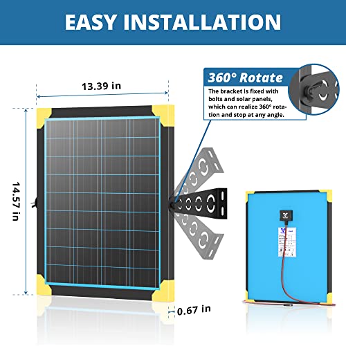 Voltset 20W 12V Solar Panel Kit, Solar Battery Trickle Charger Maintainer with MPPT Solar Charge Controller, Extension Cable Clips O-Ring Terminal & Adjustable Mount Bracket for Car Motorcycle Marine