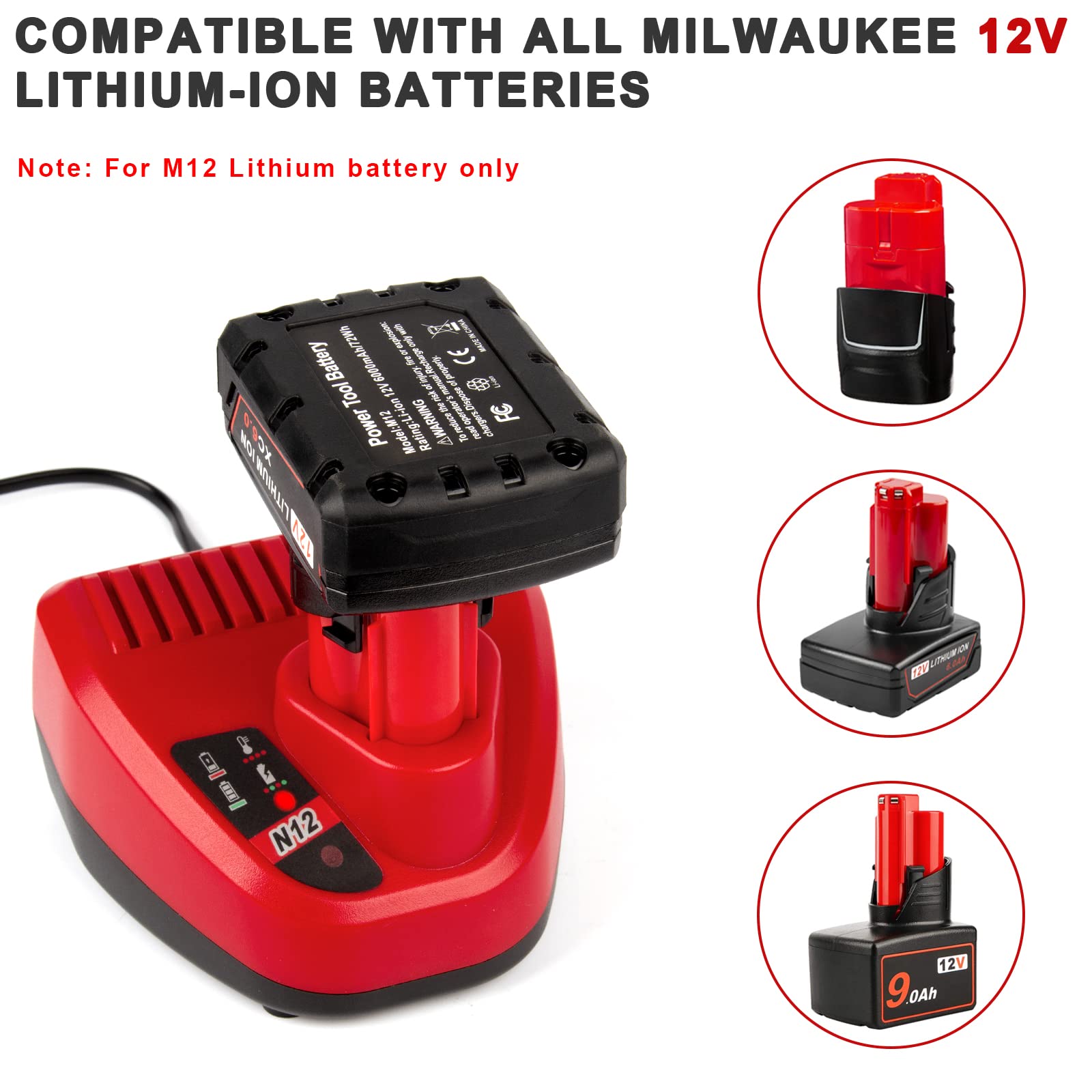 Replacement for M-12 Rapid Charger for Mil 12 Volt for M12 Tools Lithium ion Red XC 12V Battery Charger