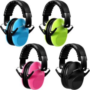 4 pack kids ear protection earmuffs hearing adjustable for noise reduction for toddlers 27nrr noise cancelling earmuffs (blue, green, pink, black)