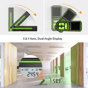 Huepar Laser Distance Measure Green Beam 328Ft, Digital Meter with Angle Sensor, LCD Backlit Display, Rechargeable Laser Measurement Tool M/in/Ft/Ft+in, Pythagorean/Area/Volume Measuring-S2-LM100