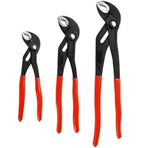 kowsinde 3-piece groove joint pliers set, adjustable water pump pliers, v-jaw tongue and groove pliers, 7-inch, 10-inch, 12-inch