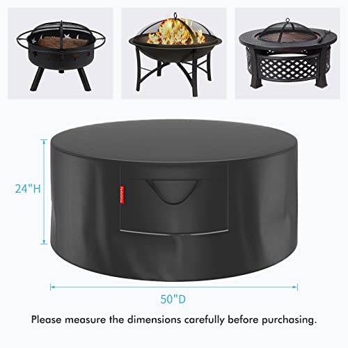 Fadedstop Fire Pit Cover Round 50Inch Heavy Duty 600D Waterproof and Windproof Gas Fire Pit Cover, Patio Fire Bowl Cover with Air Vent, 24”High Black