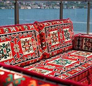 Corner Floor Seating, L Shaped Sofa Set,Turkish Sofa Set, Floor Couch, Oriental Floor Seating, Seating Sofa, Ethnic Sofa,Bohemian Furniture (L Sofa + Rug + Poufs)