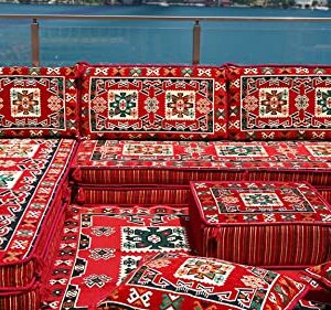 Corner Floor Seating, L Shaped Sofa Set,Turkish Sofa Set, Floor Couch, Oriental Floor Seating, Seating Sofa, Ethnic Sofa,Bohemian Furniture (L Sofa + Rug + Poufs)