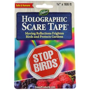 dalen holographic scare reflective tape – bird deterrent tape with metallic noise feature, broad application and easy to use bird scare ribbon (3/4" x 100') - 1 roll