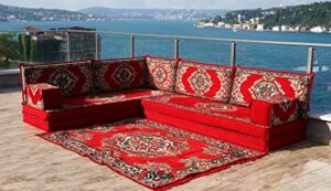 floral floor sofa seating set, arabic floor sofa set, garden sofas, oriental floor seating, floor cushions, floor couches, arabic majlis (l sofa + rug)