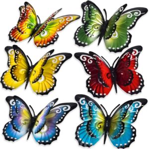lldress 6 pack metal butterfly wall decor - 3d butterfly wall sculpture colorful outdoor wall art iron hannging decoration for patio, garden, yard, living room - handmade gift fence decoration