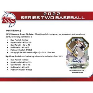 2022 Topps Series Two Factory Sealed Blaster Box of Packs with 99 Cards including One EXCLUSIVE Commemorative Relic Card and Possible Rookies Autographs and Jersey Cards