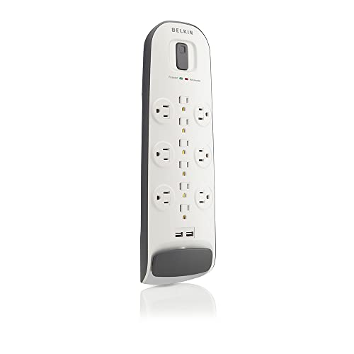 Belkin 12-Outlet USB Power Strip Surge Protector, Flat Plug, 6ft Cord (3,996 Joules), White - Pack of 3