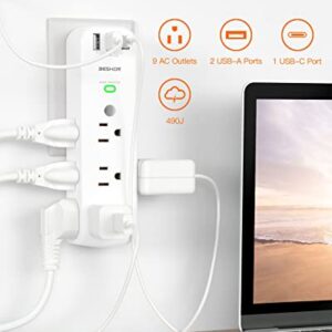 Outlet Extender, Multi Plug Outlet, 9AC Surge Protector with 3 USB Ports(1 USB C Outlet), Wall Plug Expander, USB Wall Charger Outlet Splitter, Compact for Travel, Home, Dorm Room, and Office…