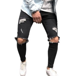 maiyifu-gj skinny ripped jeans for men distressed destroyed slim fit denim pants biker hip hop jean trousers with holes (black,4x-large)
