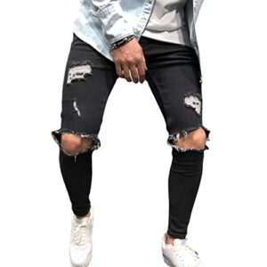 maiyifu-gj skinny ripped jeans for men distressed destroyed slim fit denim pants biker hip hop jean trousers with holes (black,x-large)