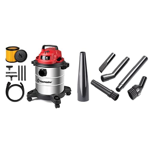 Vacmaster Red Edition VOC508S 1101 Stainless Steel Wet Dry Shop Vacuum 5 Gallon with Detail Cleaning Accessory Kit